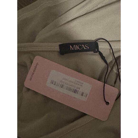 Micas Women's Large Beige Crop Sleeveless Crew Neck Top Slit Midi Skirt Set - Picture 9 of 10